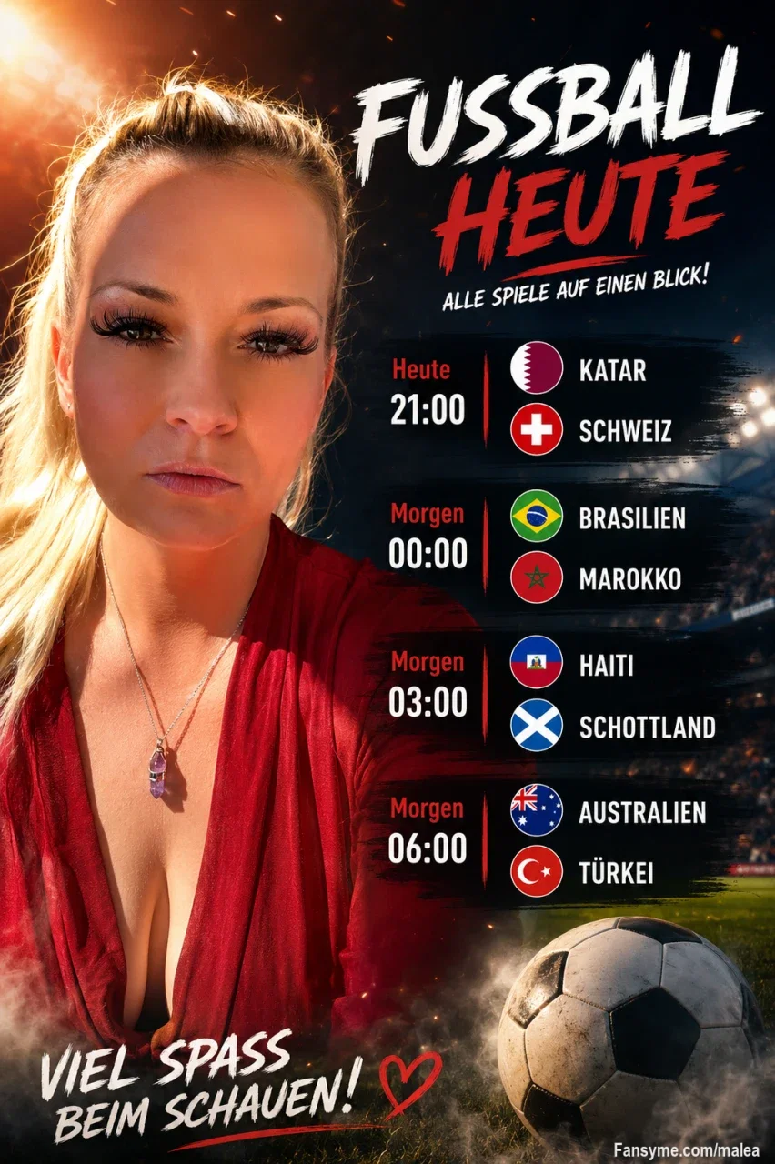 🏆⚽ Wer tippt heute richtig? ⚽🏆

🇶🇦 Katar vs. Schweiz 🇨🇭
🇧🇷 Brasilien vs. Marokko 🇲🇦
🇭🇹 Haiti vs. Schottland 🏴
🇦🇺 Australien vs. Türkei 🇹🇷

📩 Tipp per Nachricht senden

🎁 Jeder richtige Tipp erhält eine Überraschung 😘